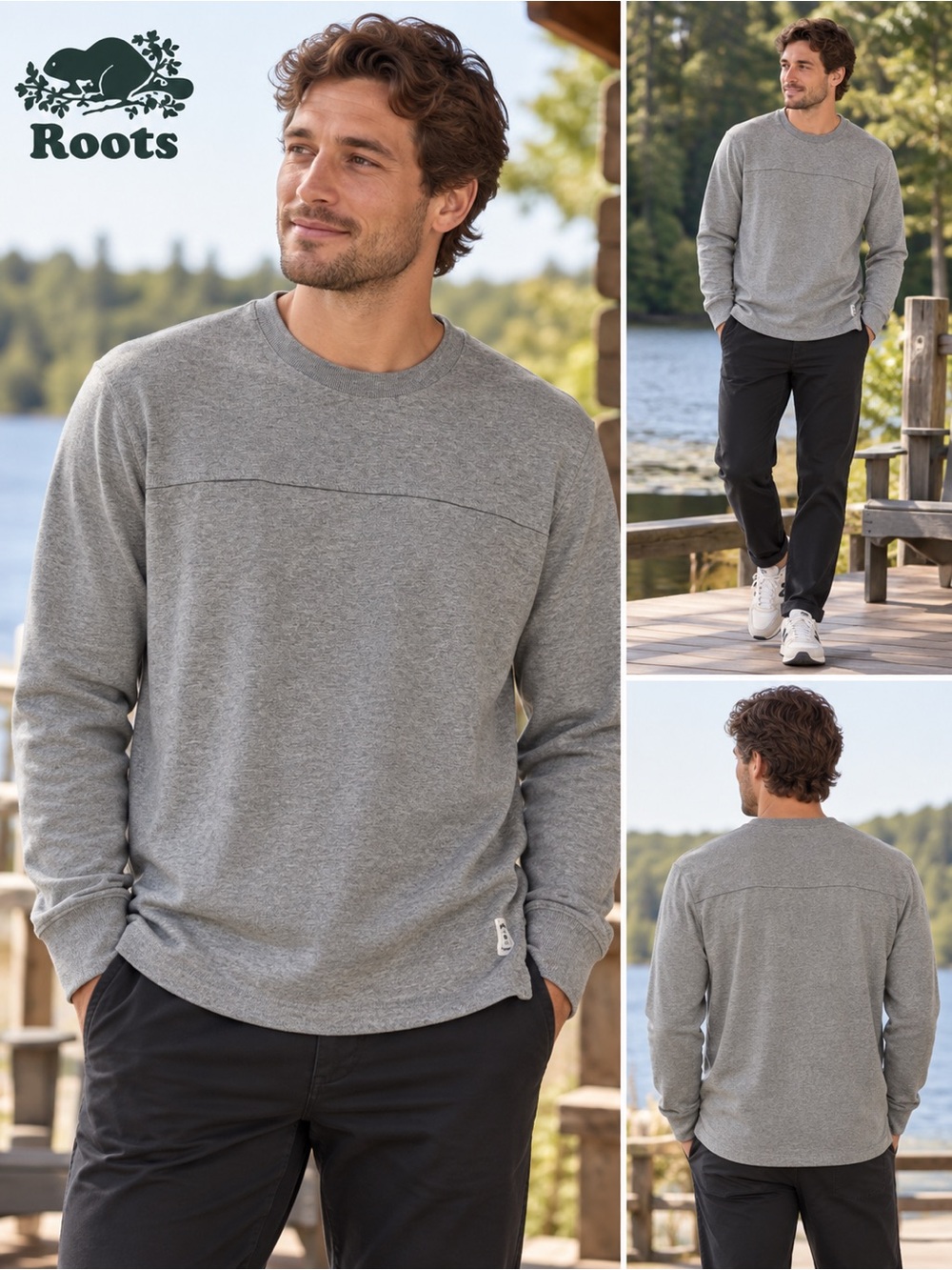 Roots Men's size Medium Heather Gray Crewneck Sweatshirt